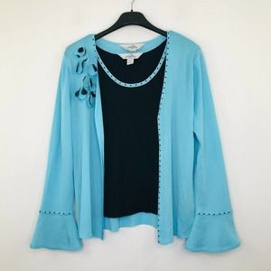 Ming Wang Womens Small Jacket Tank Set Black Blue Studded Shoulder Pad Flaw BQ28